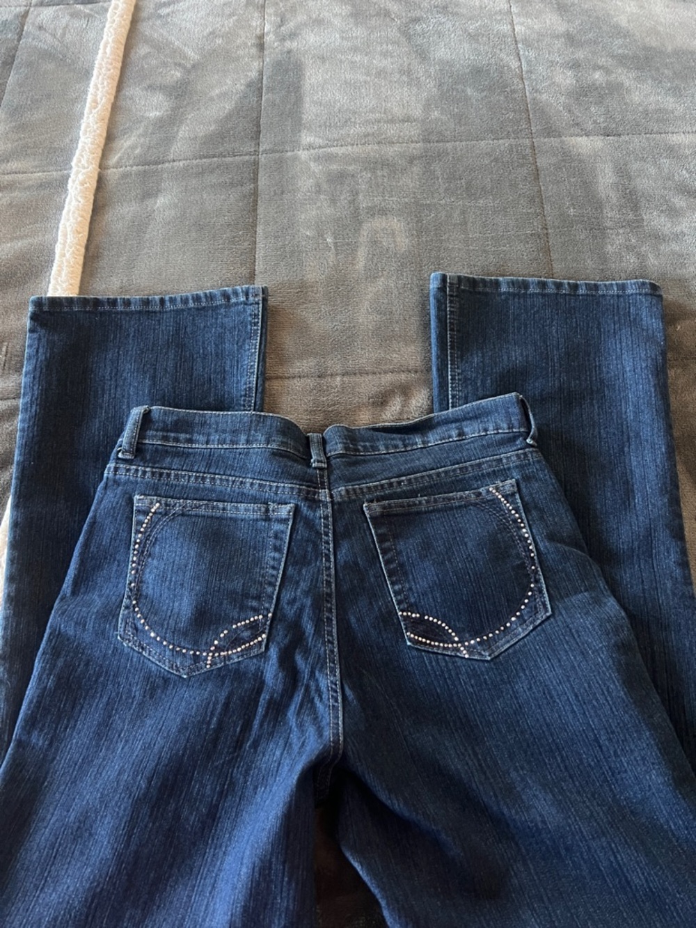 Gloria Vanderbilt Dark Blue Flare Jeans with Rhinestone Pocket Trim